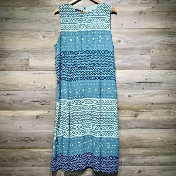Pendleton | Dresses | Pendleton Boardwalk Chiffon Maxi Dress Aqua Green  Blue Geometric Size 8 Petite | Poshmark